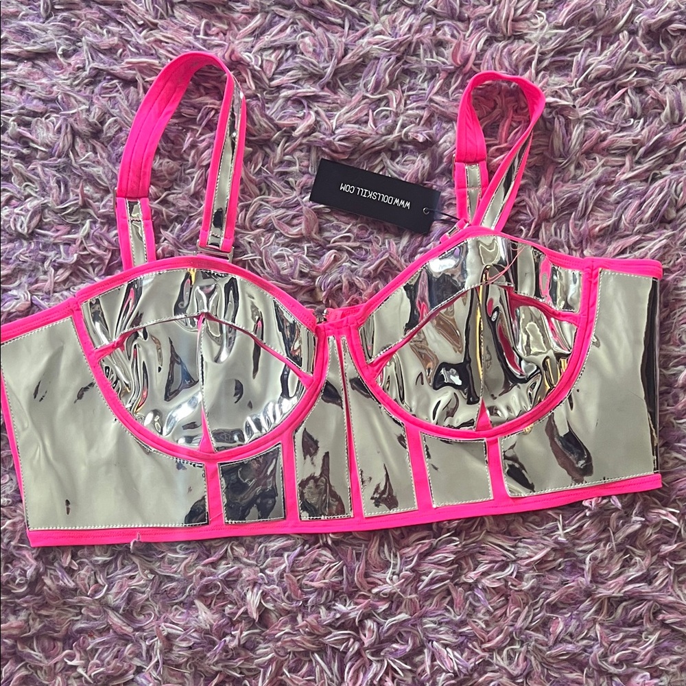 Silver and Pink Women's Bustier DOLLS KILL NWT